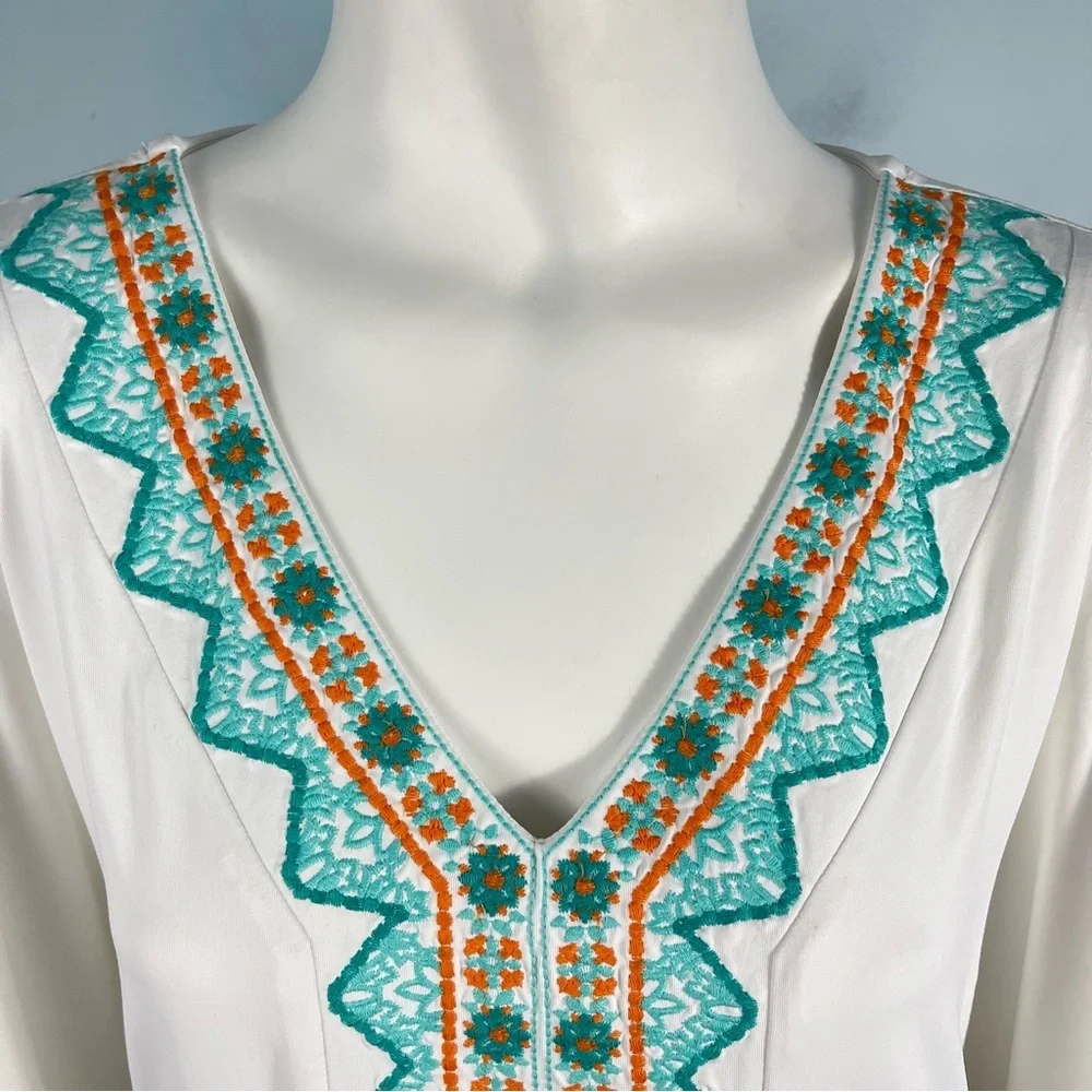 Cabana Life Cayman Kaftan Tunic Swim Cover‎ Up Size S /M White Embroidered